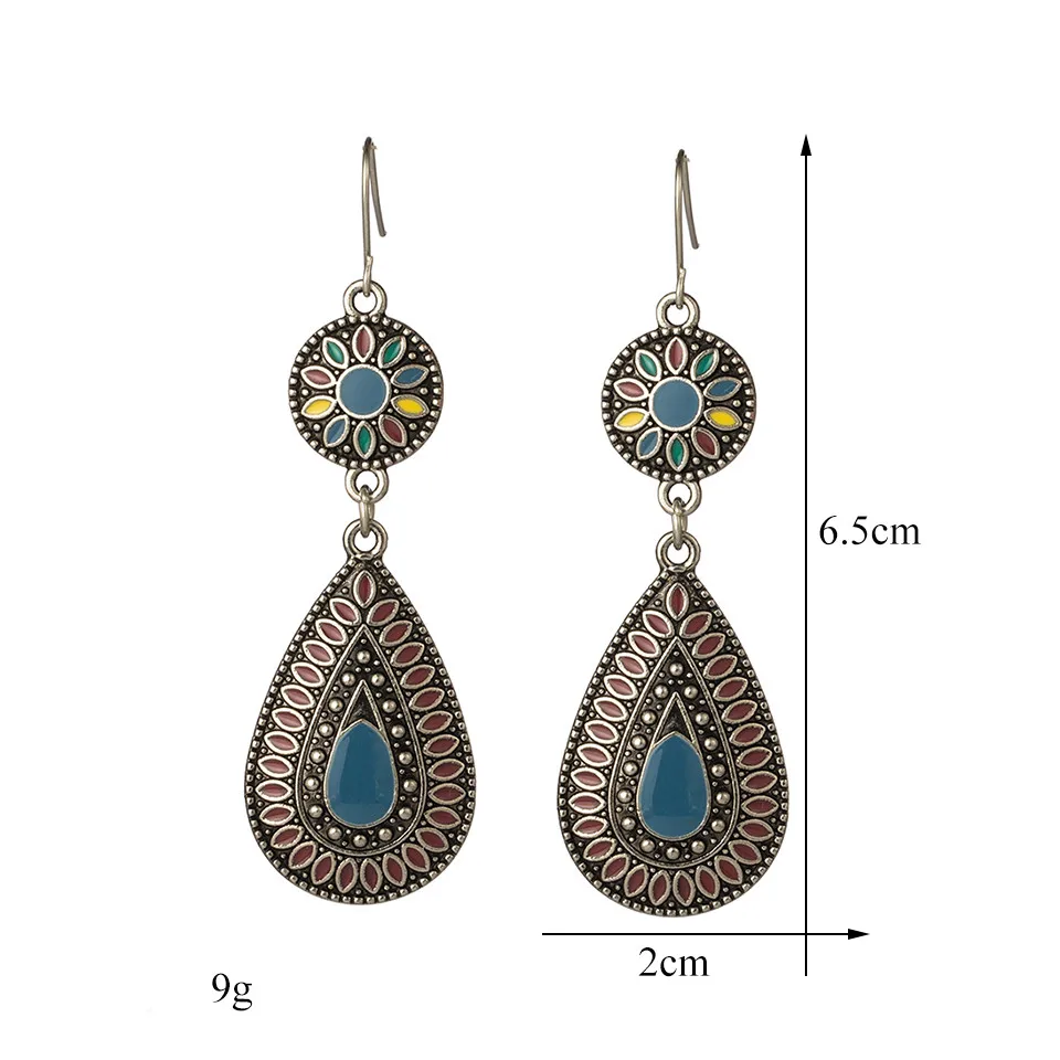 Ethnic Big Long Water Drop Earrings for Women Bohemian Vintage Metal Colorful Flowers Wedding Statement Earring Indian Jewelry (39)