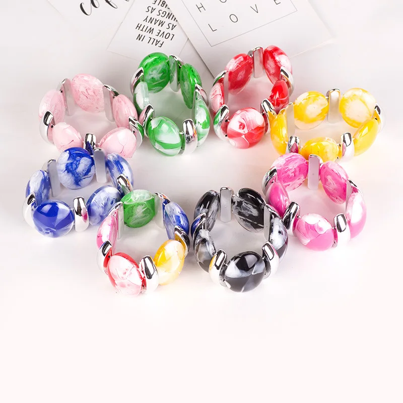 

Stylish beautiful oval multicolor Bracelets & Bangles for Women resin bracelet Elastic rope bracelet Jelly color Bangles