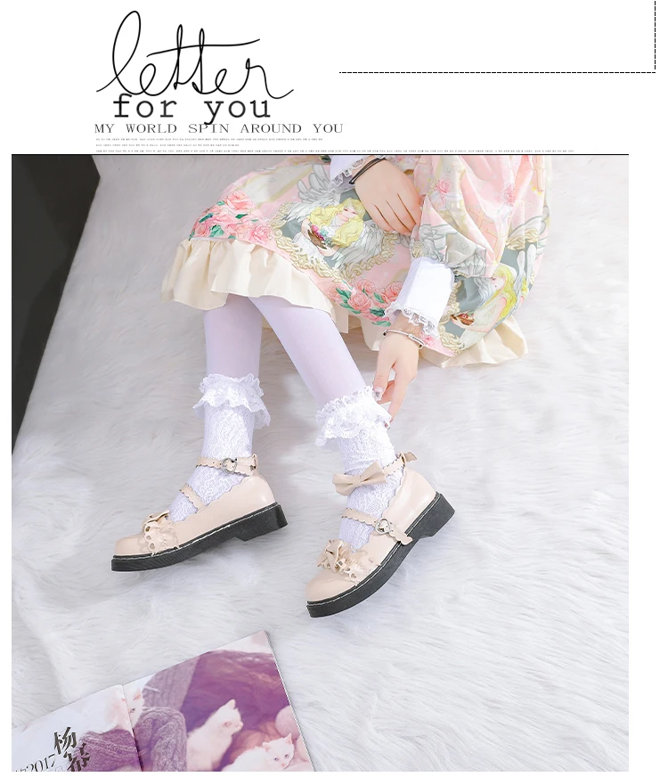 LoveLive/Студенческая обувь; Студенческая обувь в стиле Лолиты для девочек; обувь из искусственной кожи с кружевным бантом; обувь на низком каблуке с круглым носком