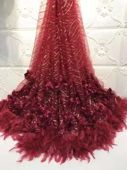 

2019 Luxury feather lace, feather fabric Handmade DIY 3D flowers clothing accessories materials 5yard YYZ0862