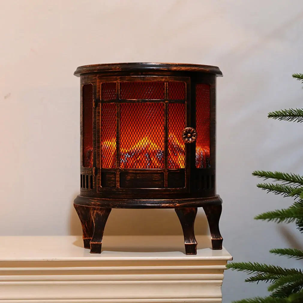 LED Fireplace Lantern Decorative Flameless Log Fire Effect Vintage Lamp