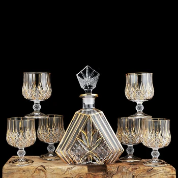 

EUROPEAN CRYSTAL WINE GLASS CUP AND BOTTLE GOLD RIM WHISKEY GLASS CUP CRYSTAL GOBLET WHISKEY BRANDY GLASS CUP WINE DECANTER