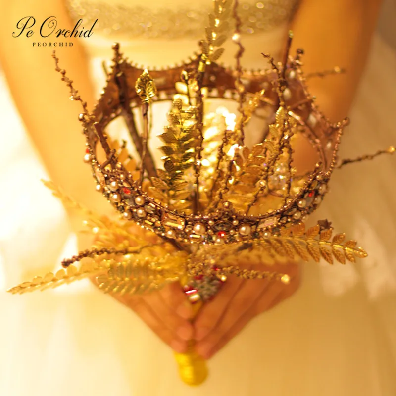 Пеорхидея Готический золотой свадебный букет Роскошная корона лист высокого класса на заказ красивые цветы броши свадебный букет