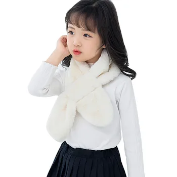 

Children Girls Scarf Plush Fur Scarf Bow-knot Solid Color Cross Collar Warmer For Winter