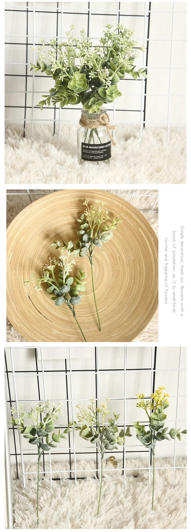 JAROWN Matching Flowers Eucalyptus Fake Fruit Artificial Plant Wedding DIY Bouquet Holding Flower Home Flower Arrangement Decoration (15)
