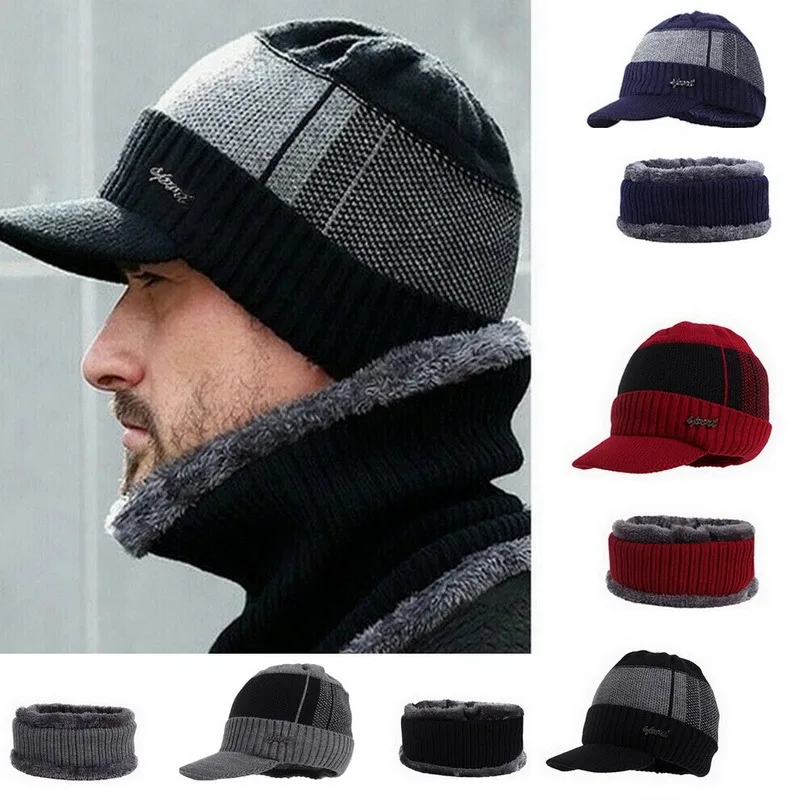 2021 Winter Hat For Men Solid Men's Knitted Hat Winter Beanies Hat Warm Outdoor Cold-proof Accessories Thick Fleece Inside Cap fisherman skully