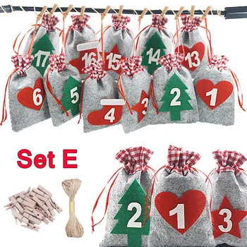 

Storage Bag Pouch W/rope Clamp Christmas Advent Countdown 1-24 Numbers