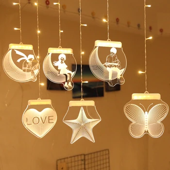 

3D Romatic Curtain Light USB Charging Wedding Decor Fairy String Night Light Window Decoration for Valentine Wedding