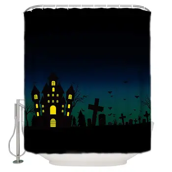 

Shower Curtains for Bathroom Sets Halloween Graveyard and Castle Bath Curtain Durable Waterproof Polyester Washable Shower