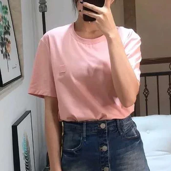 

Classic smiley embroidery Women T-shirt cotton solid color O-neck short sleeve loose wild summer Tee