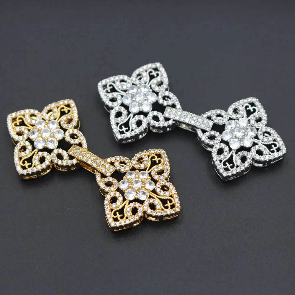 

DIY Pearls Jewelry Fittings Micro Paved CZ Fastener Connector Clasps For Handmade Beadwork Gems Pearls Bracelet Necklace Making