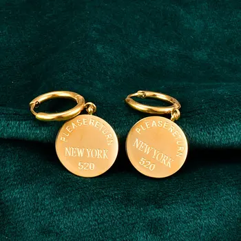 

Factory wholesale French round human letter earring earrings titanium steel plated 18K gold