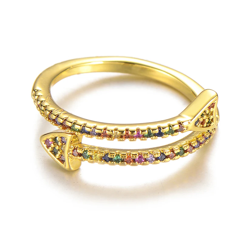 Pipitree открытое золотистое кольцо с двойной стрелкой CZ Циркон австрийский кристалл женские кольца обручальные кольца вечерние ювелирные изделия подарок
