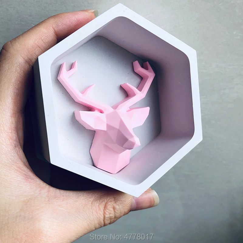 

Geometric deer head design concrete mold diy lucky Elk Soap polymer Clay silicone forms Molds for gypsum Aroma plaster Car craft