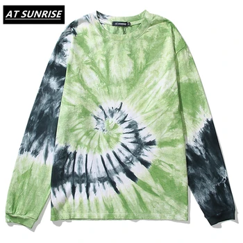 

ATSUNRISE 2020 Men Hip Hop Tie dye T Shirt Streetwear Harajuku Tshirt Loose HipHop T-shirt Oversize Cotton Tops Tees Long Sleeve