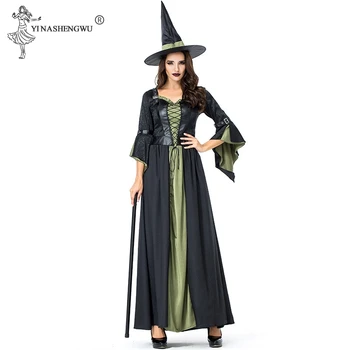 

Halloween Sexy Witch Costumes Adult Women Queen Carnival Party Cosplay Fancy Dress Adult Witch Dresses (hat + dress + belt)
