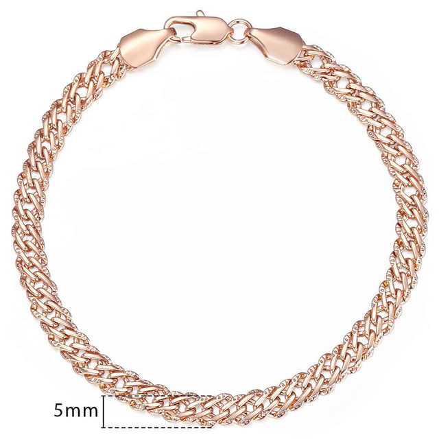 for Women Men 585 Rose Gold Copper Curb Cuban Snail Link Chain Bracelet On Hand Hot Party Jewelry Gifts 18cm-23cm GBB1