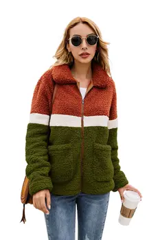 

Women Winter Fleece Jacket 2019 New Fashion Casual Zipper Splicing Coat Female Long Sleeve Faux Fur Coat Fluffy Outerwear