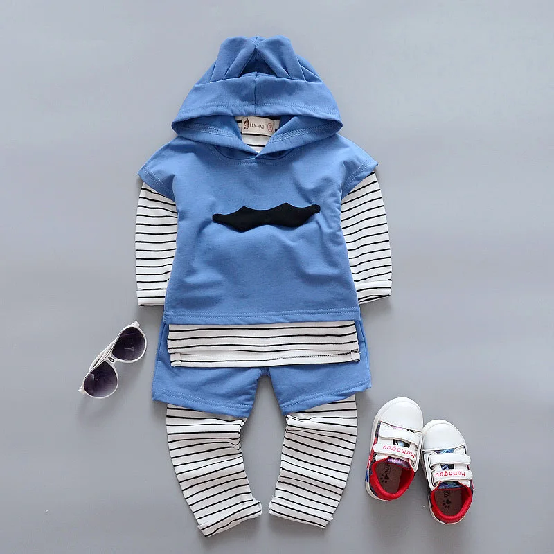 VIMIKID/комплект одежды для малышей, коллекция года, осенняя однотонная куртка с 8 героями мультфильмов «ху»+ футболка с длинным рукавом и круглым вырезом в полоску+ повседневные штаны, 3 предмета