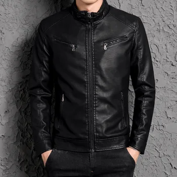 

2020 new men leather and velvet collar pu leather jacket of cultivate one's morality