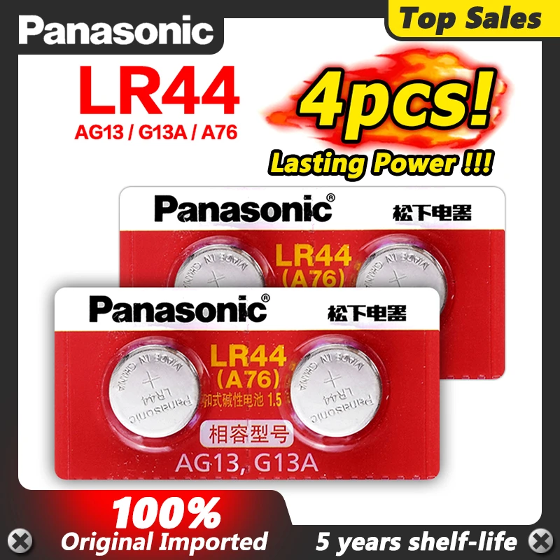 Panasonic 100 Original lr44 Lithium Coin Batteries A76 AG13 G13A LR44