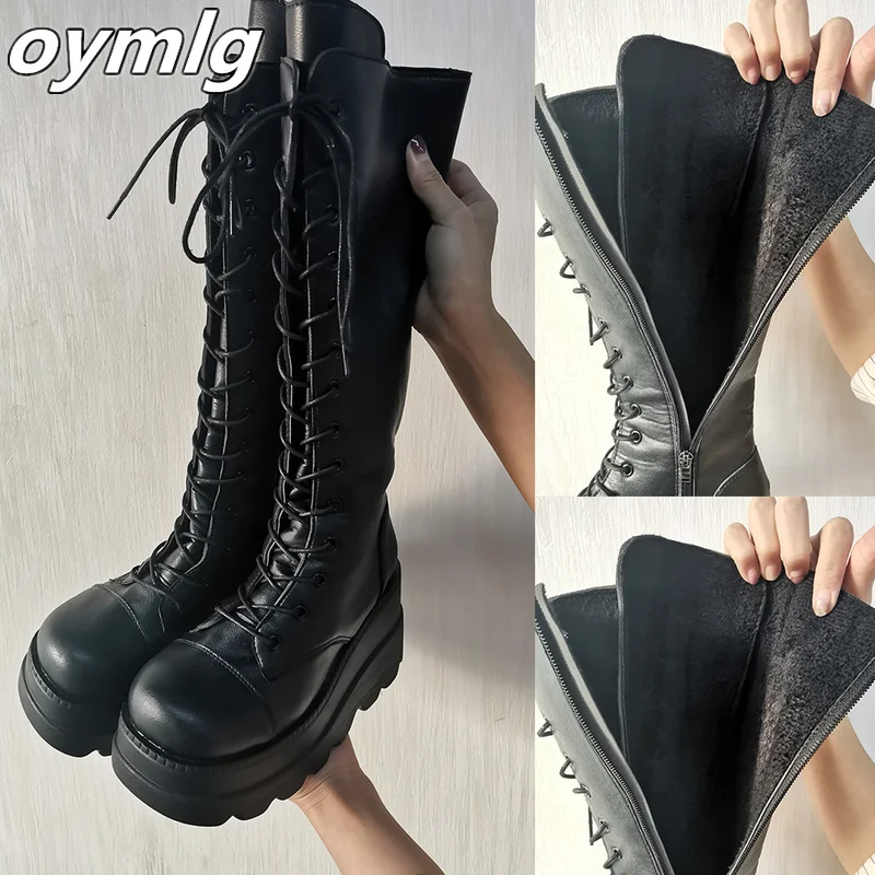 De moda botas de plataforma de tacón grueso cuñas media pantorrilla botas de mujer casual de marca de fondo grueso zapatos de invierno Mujer