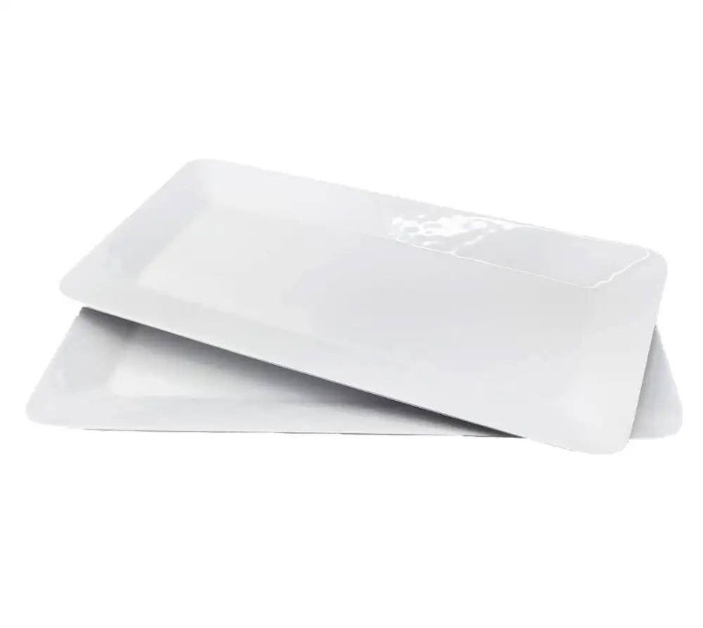 

2 Set White 17 inch Melamine Serving Tray/Large Rectangular Serving Platters