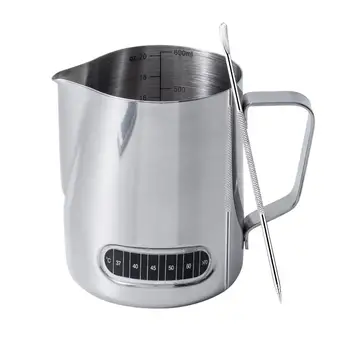 

Wingjip Milk Frothing Pitcher 20oz with Thermometer Espresso Steaming Frothing Cup with Internal Measurement Perfect for Espress