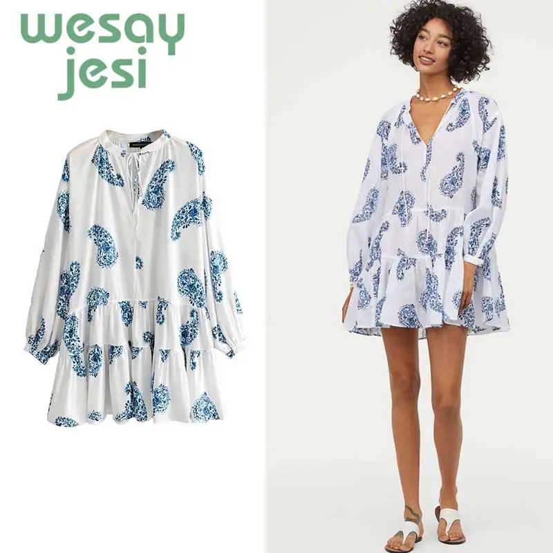 

Summer women dress Bohemia style chic vestidos full sleeve print mini A-linevestidos de fiesta de noche elegant party dress
