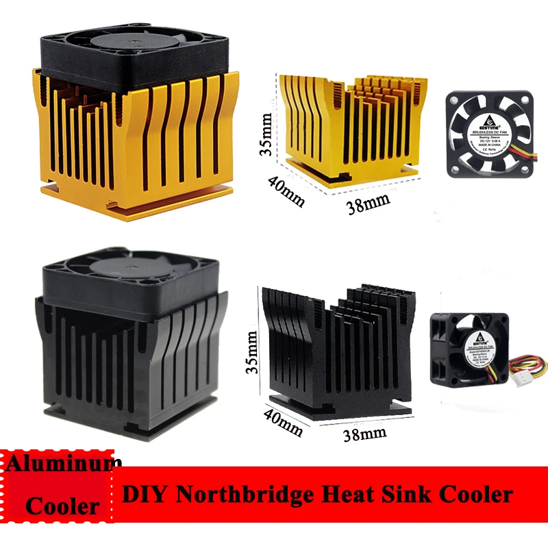 

1Pcs DIY Aluminium Northbridge Heatsink Cooler Golden Black Radiator w/4cm Fan For PC Computer Case Heat sinks cooling