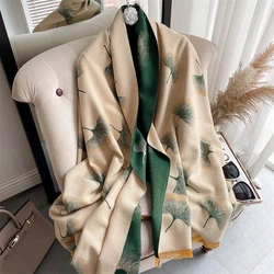 lady Scarf Cashmere Print Leaf Doubel-sided Tassel Thick Warm Blanket Autumn Winter Pashmina Soft Shawl Wrap Bufanda Echarpe