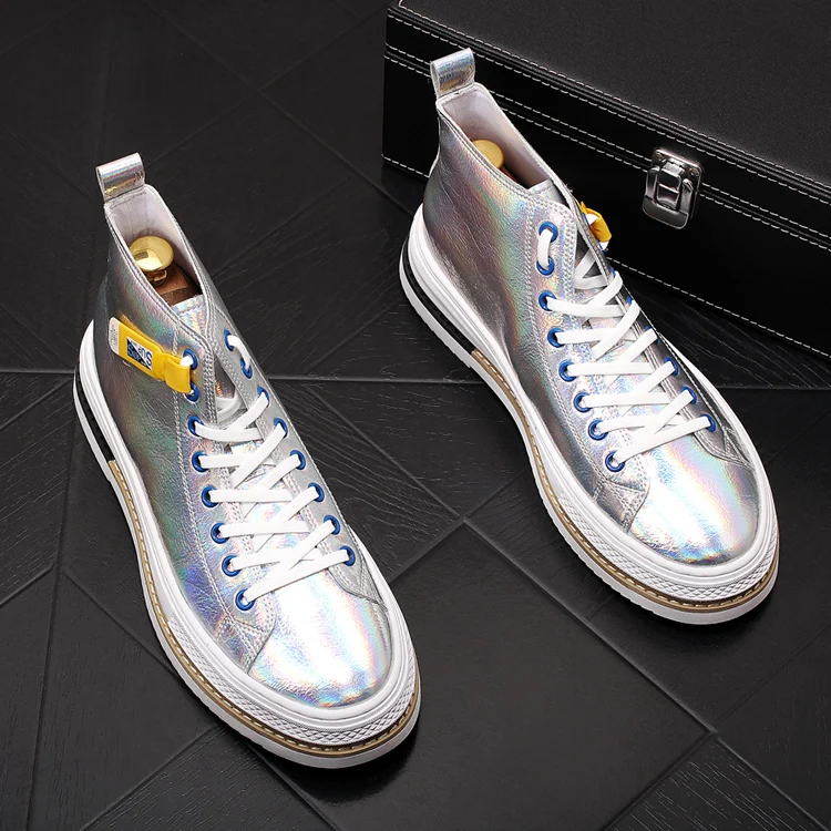 New Trending Men Casual Luxury high tops lace-up gold silver Platform Shoes sneakers Youth Man Trending Leisure Shoes