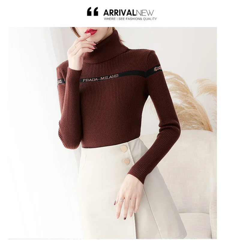 H han queen Turtleneck Sweater Women Fashion Autumn Winter Letter Tops Women Knitted Pullovers Long Sleeve Jumper Femme Clothing