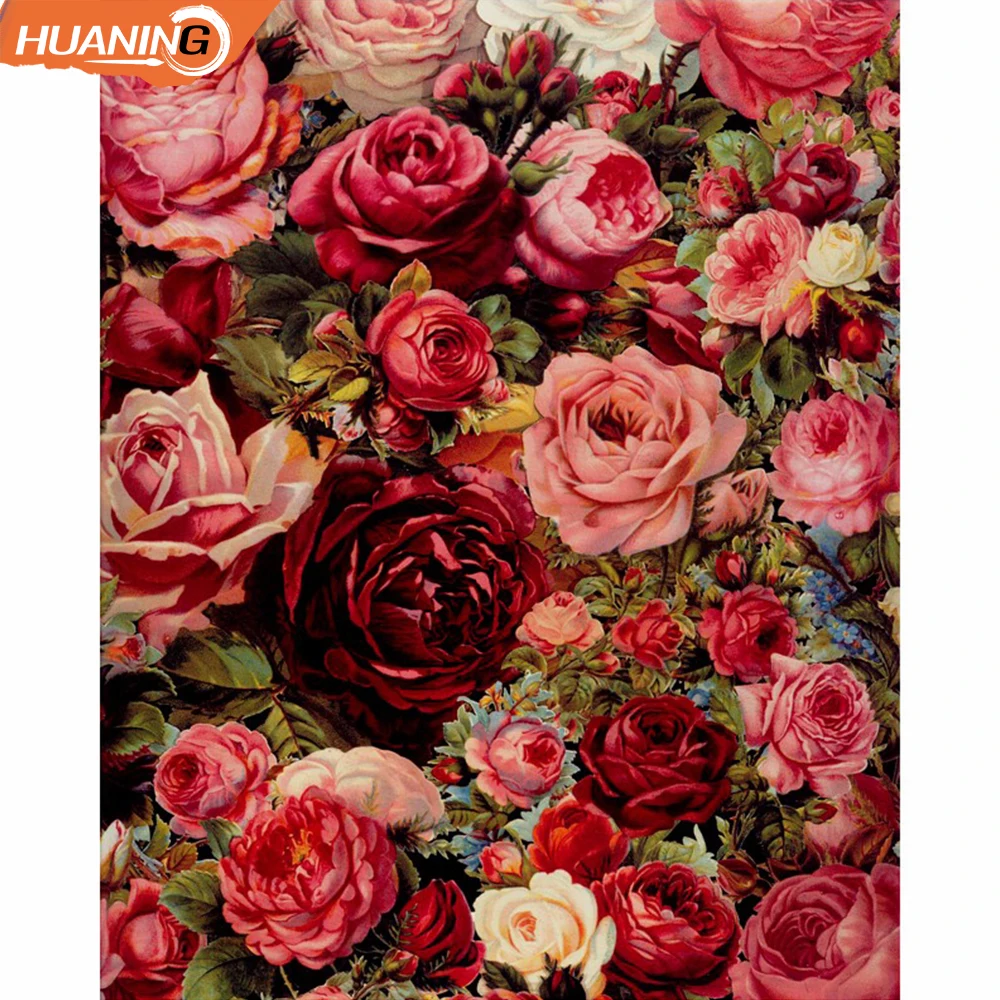 Huaning роза DIY картина по номерам цветы Современная Wall Art Ручная роспись маслом для