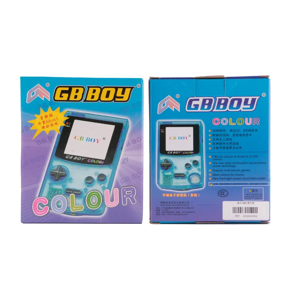 GB мальчик цветной ручной игровой плеер 2," портативная Классическая игровая консоль с подсветкой 66 встроенных игр