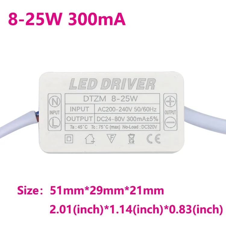 Description Picture 3 of item8-25W 18-36W 36-50W LED Lamp Driver Light Transformer Input AC175-265V with the box 300mA dust-proofor LED Spot light Bulb Chip