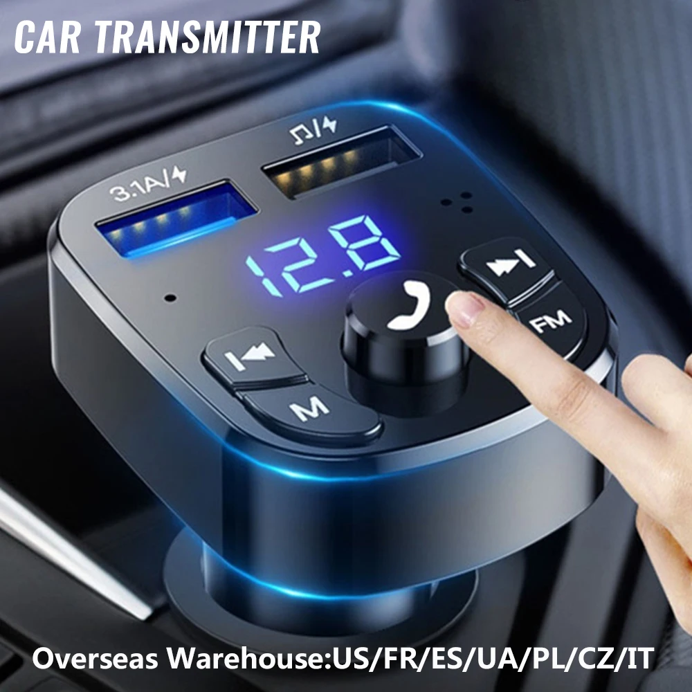 Bluetooth Version 5.0 FM émetteur voiture lecteur Kit carte chargeur de voiture rapide avec QC3.0 double voltmètre USB et AUX IN/OUT DC 12/24V