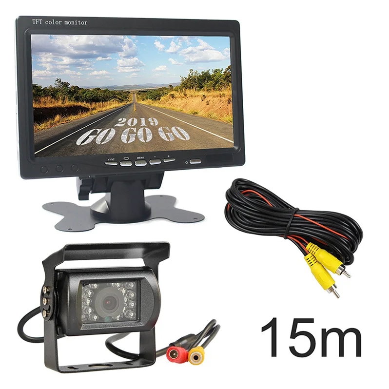 DIYSECUR DC12V-24V система заднего хода " TFT lcd Автомобильный монитор+ ИК ночного видения ПЗС-камера заднего вида+ пульт дистанционного управления - Название цвета: 15m