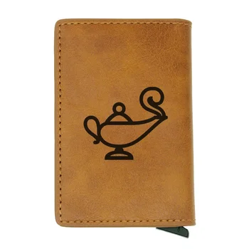 

Personality Aladdin and the magic lamp Symbol Design Rfid Wallet Classic Men Women Credit Card Red Leather Wallets Short Purse