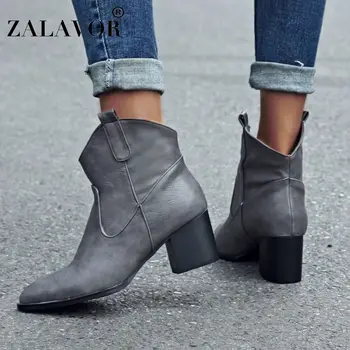 

ZALAVOR Plus Size 32-43 Women Ankle Boots Winter Keep Warm Fur Short Boots Sexy Pointed Toe Office Ladies High Heel Short Boots