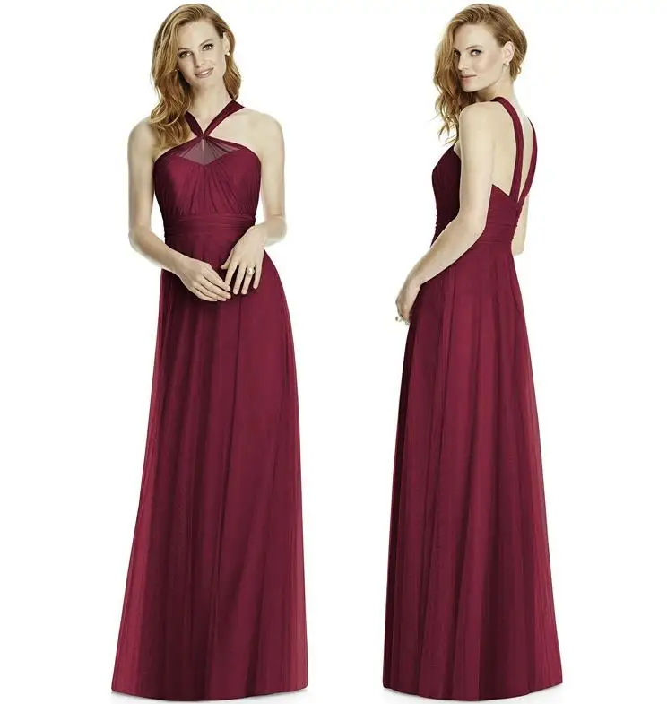 burgundy Vestidos dama de honor largos2019 Тюль Висячие шеи Короткие персик темно-синий, бордовый Румяна розовое платье подружки невесты - Цвет: burgundy