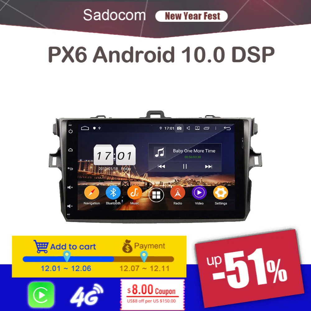 Автомагнитола PX6 TDA7851 2 din Android 10 0 4 + 64 ГБ 8 ядер 2006 2011 гг.|Мультимедиаплеер для авто| |