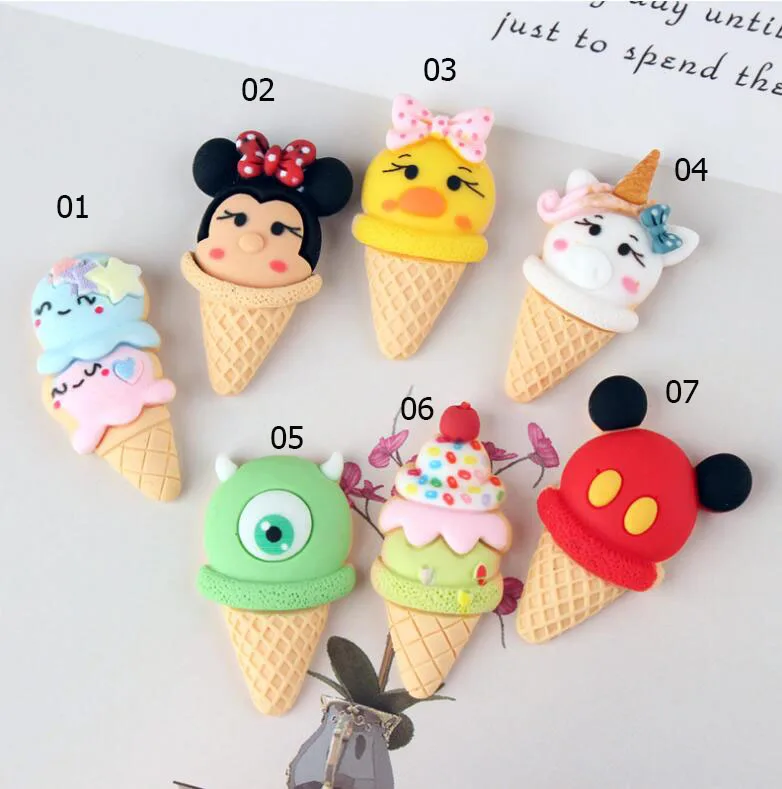 10pcs/lot Cartoon Ice Cream Flatback Resin Cabochon Kawaii Food DIY Scrapbooking Craft for Hair Bows Center Phone Decor