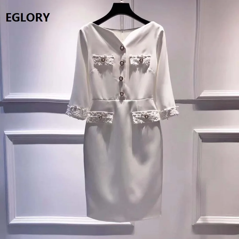

Top Quality New 2020 Autumn Winter Party Cocktail Women Appliques Embroidery Flower Beading Buttons Deco Bodycon Sheath Dress