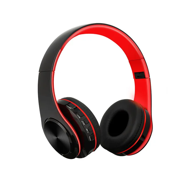 TOMKAS Bluetooth наушники проводные беспроводные наушники Bluetooth гарнитура Складные стерео игровые наушники с микрофоном Поддержка TF карты - Цвет: Red Black