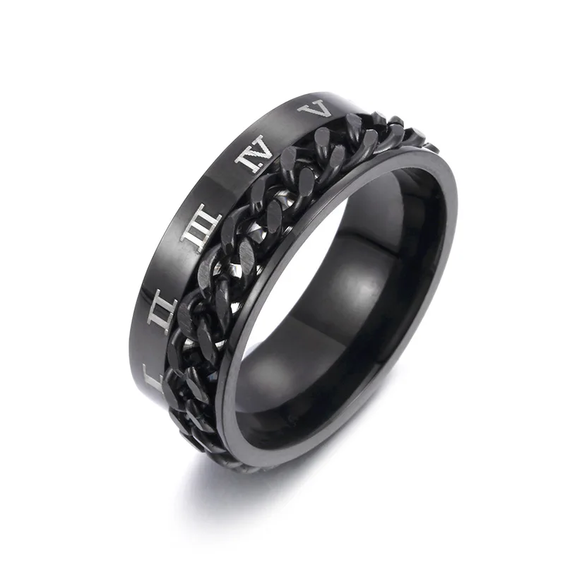 

Personalized Fashion Roman Numeral Titanium Steel Ring, Rotatable Chain Ring, Rope Chain Jewelry