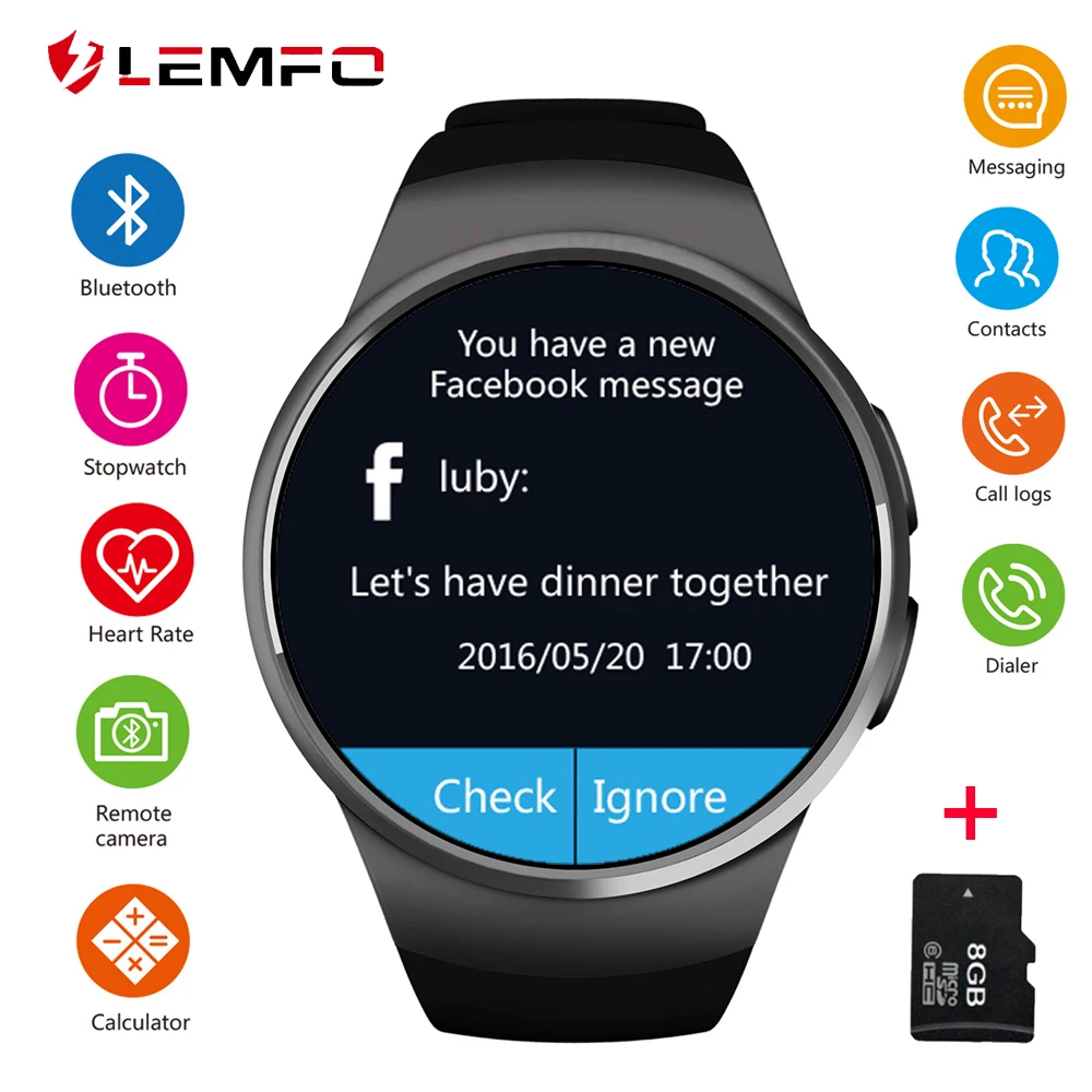 Мужские умные часы LEMFO KW18 с поддержкой sim карты TF Bluetooth пульсометром шагомером