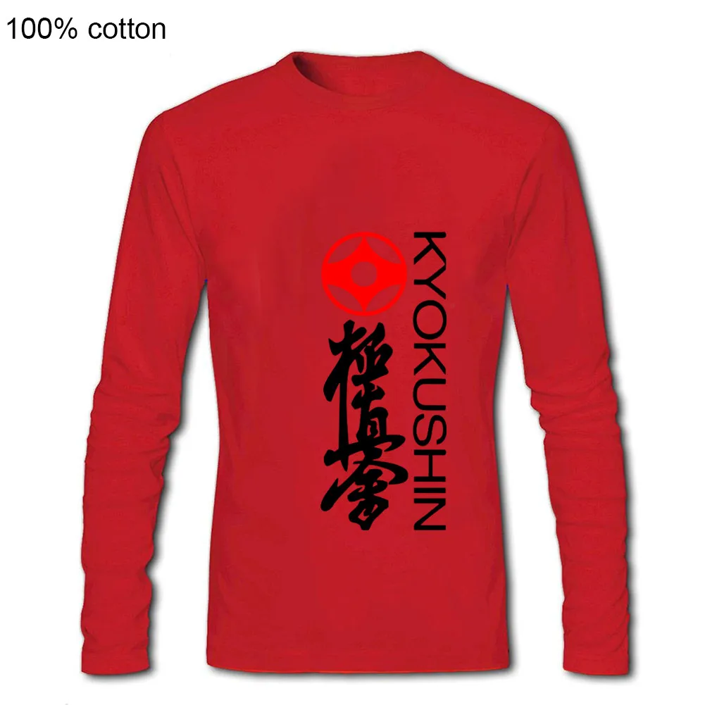Модная свободная черная футболка с длинным рукавом, мужские футболки Kyokushin, каратэ, масутатсу, Ояма, каратэ, японская Футболка с принтом, длинная Мужская футболка - Цвет: Красный