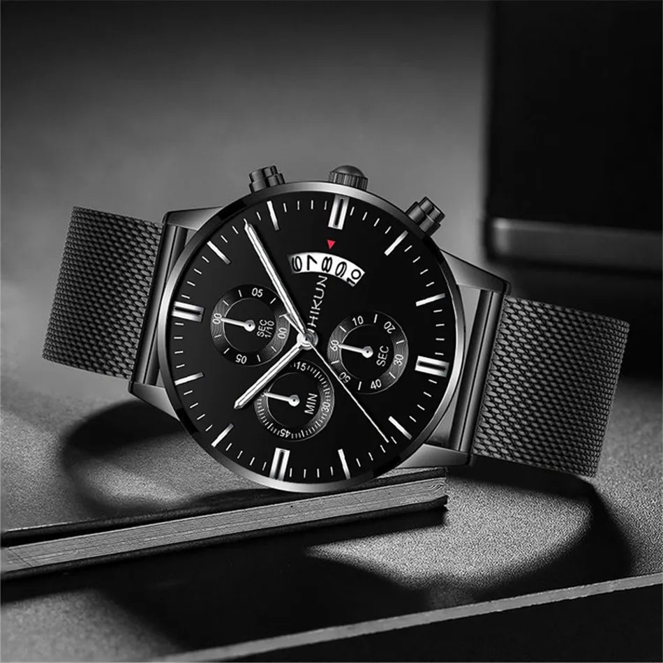 2022 Men Watches Luxury Famous Brand Men Stainless Steel Mesh Belt Calendar Watch Men Business Quartz Watch relogio masculino