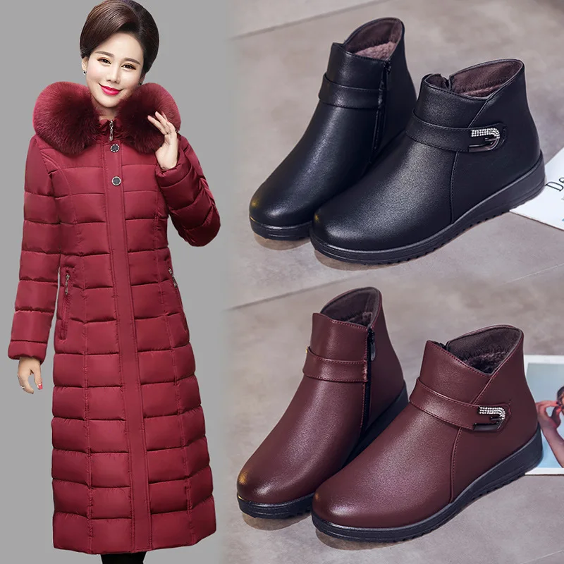 

WOMEN'S Boots 2019 Winter New Style Martin Short Boots plus Velvet Warm Anti-slip Mom Boots Side Zipper Belt Buckle Fashionable